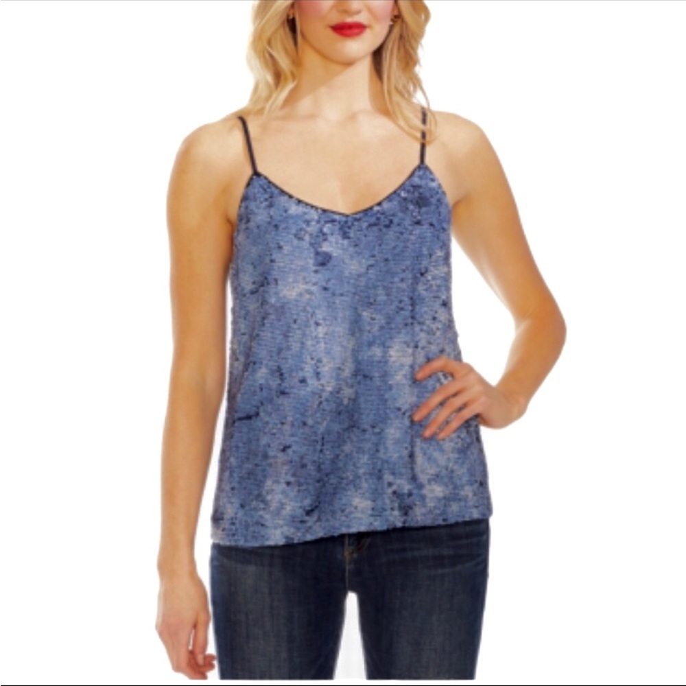 VINCE CAMUTO NWT mystic sea blue all over sequin camisole v-neck tank top, XS
